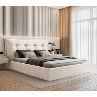 VALLH Polsterbett Bett 200x220 mit Matratze Beige Samt - Kissenkopfteil mit lattenrost (Bella Piano 01 + Matratze) - Weiß