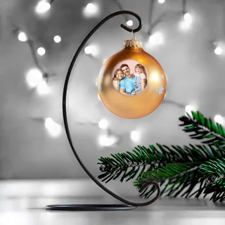 Contento - Personalisierte Weihnachtskugel aus Glas – Mit Foto, Name Bedruckt, persönliche Christbaumkugel, Weihnachtskugel mit Bild, Weihnachtsdeko (goldfarben, Einzelkugel+Ständer)
