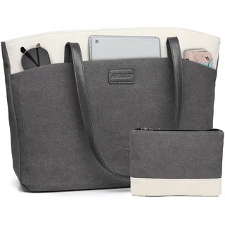 RAVUO Laptoptasche Damen, Wasserdichte Arbeitstasche Elegant Lehrertasche Groß Aktentasche 15.6 zoll Laptop Bag Women 2PCS Set Grau