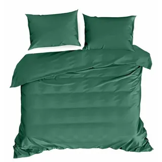 Eurofirany Bettwäschegarnitur Bettwäsche NOVA3 dunkelgrün 180x200 cm 3 TLG SET: mit 2 Kissenbezüge 70x80 cm - Grün