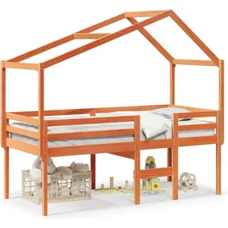 vidaXL Hochbett mit Dach 90 x 190 cm Kiefer massiv braun