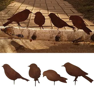 通用 YGDE-2710-V04H Edelrost Metall Vogel Gartenstecker mit Schraubgewinde, 4 Stück