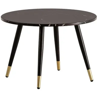 Wohnling Couchtisch 60x60x41 cm mit Marmor Optik Schwarz Modern Wohnzimmertisch mit Metall-Gestell Sofatisch rund Tisch Beistelltisch Wohnzimmer, - Schwarz