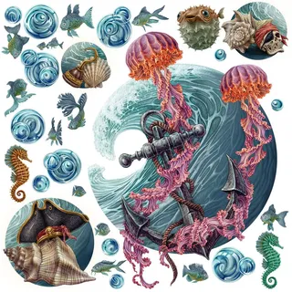 Wallfluent Wandaufkleber 100x107cm - Die Unterwasserwelt der Quallen , Multicolor , Kunststoff , Rechteckig , 100x107x0.1 cm , Tapeten & Wandverkleidungen, Wandtattoos & Sticker, Wandtattoos