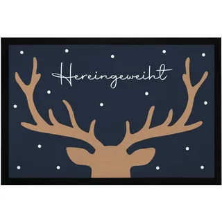 MoonWorks® Fußmatte Weihnachten Hirsch-Geweih Wintermotiv Rentier Hereingeweiht rutschfest & waschbar schwarz 60x40cm
