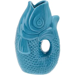 Vase Fisch 'Blubb' | 15x17x9cm Dolomit türkis | Blumenvase Dekovase Tischvase Fischform Fischmaul Griff (1 x Vase türkis 17cm)