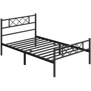 Yaheetech Modern Metallbett 90x190cm Bettgestelle mit Lattenrost, Doppelbett/Einzelbett, Bettrahmen mit Kopfteil, für Schlafzimmer Gästezimmer Schwarz