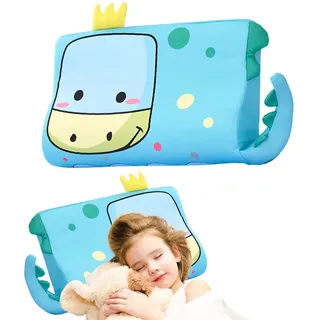 YANGUN Schlummerkids Kissen, 45X27CM Kinderkopfkissen, Calmly Kissen Kinder, Kawaii Tiere Kinderkissen, Ergonomisches Atmungsaktiv und Hautfreundlich Wasch Bar fur ab 3 Jahre (Blau Dino)