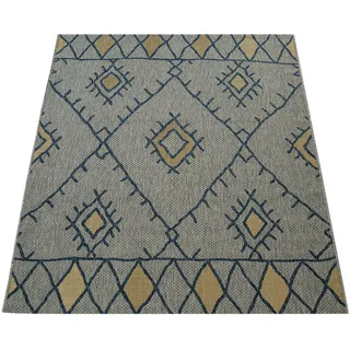 Paco Home Teppich Flachgewebe, Rauten Design, Ethno Blau Grösse 80x150 cm - Gelb