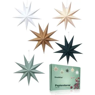 5 Stück Papiersterne, Faltsterne Weihnachtsstern 30cm Skandinavisch 9 Zacken Sterne für Weihnachts Dekoration Zimmer Party Wohnzimmer Hochzeit