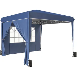 Outsunny Pavillon 3 x3 m Wasserdicht höhenverstellbar Pop-up Faltpavillon Dunkelblau , Metall , quadratisch , 300x275x300 cm , Sonnenschutz, Pavillons