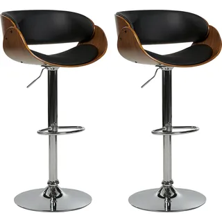 BELIANI Barhocker Schwarz und Silber Kunstleder Höhenverstellbar Drehbar mit hoher Rückenlehne Holzoptik Metallgestell Fußstütze Retro Kücheninsel - Schwarz, Silber, Braun