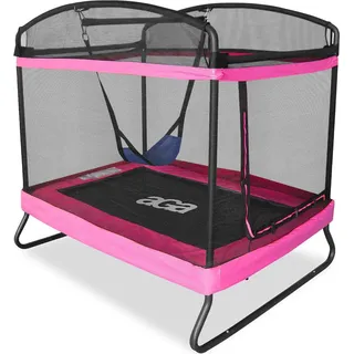 Aga24 Aga Rechteckiges Trampolin, Kindertrampolin, Gartentrampolin mit Sicherheitsnetz 122x183 cm Rosa + Schutznetz