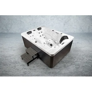 PureHaven American Outdoor-Whirlpool 220x156 cm für 3 Personen mit 77 Wasserdüsen und 10 Luftdüsen Thermoabdeckung LEDs Farbe Sterling Silber/Grau