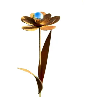 Edelrost Blume mit Edelstahlkugel, Gartendeko, 125cm hoch - Bronze