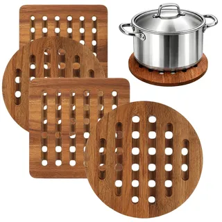 com-four® 4X Topfuntersetzer aus Akazienholz, langlebige Unterlagen | Pfannen - Auflaufformen und Teller - Holz-Untersetzer - Untersatz als Hitzeschutz
