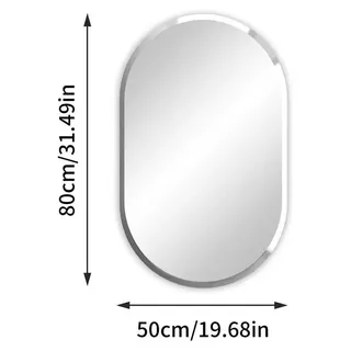 Badezimmerspiegel - Wandspiegel 80x50 cm - Oval lang - Mit Facettenschliff - Rahmenloses Design - Moderner Stil - Für Bad und Flur - Silber