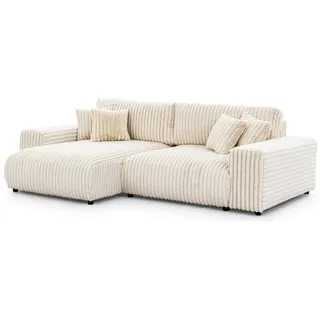 s-style möbel Ecksofa mit Schlaffunktion und Bettkasten aus Hellbeige Plüschcord mit schöner Sitzkomfort - Beige