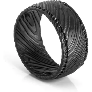 Akitsune Orbis Ring | Damaskus Stahl Ring Frauen Herren Edelstahl Damaszener - Mattschwarz - US 12