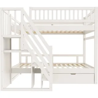 Merax Etagenbett 90x200cm Massivholz Stauraumleiter Weiß