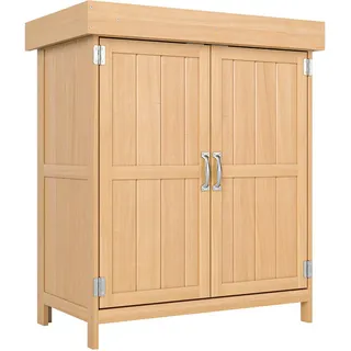 Outsunny Gartenschrank Geräteschuppen mit Doppeltür, 2 Fächern, wetterfest, Tannenholz, Natur , Fichtefarben , Holz , 43x88x74 cm , Gartenzubehör, Geräteschuppen