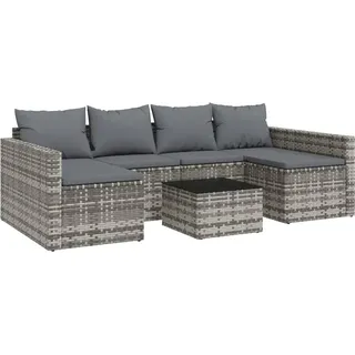 vidaXL 2-tlg. Garten-Lounge-Set mit Kissen Grau Poly Rattan - Grau