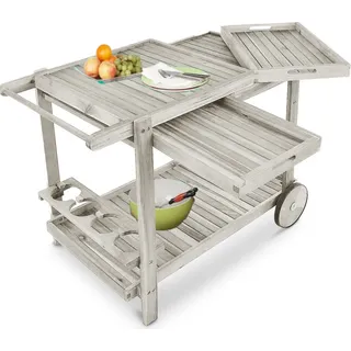 Servierwagen Garten Holz Grillwagen Outdoor Grilltisch Beistelltisch Küchenwagen - Grau