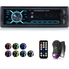 iFreGo Autoradio mit Bluetooth Freisprecheinrichtung,7 Farben Autoradio MP3 Player/FM Radio mit Fernbedienung, 1 Din Autoradio mit Bluetooth5.0 / USB/TF/AUX,Schnellladefunktion,60 W× 4