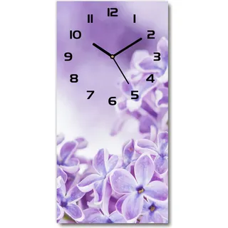 Wanduhr aus Glas – 30x60 cm - Glasbild - Glasuhr - Gehärtetes Glas -Lila Blumen - Lila