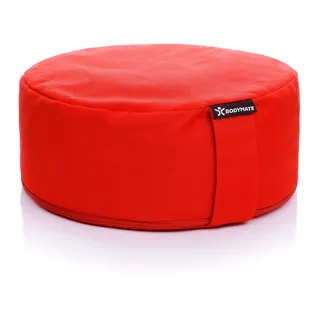 BODYMATE Yogakissen rund 31cm Durchmesser 13cm hoch Rot mit Buchweizen-Spelz Füllung – Maschinenwaschbarer Bezug aus 100% extra dicker Baumwolle – Meditationskissen – Sitzkissen