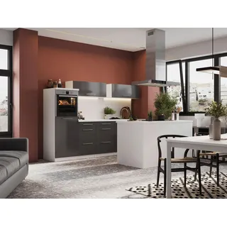 Respekta Inselküche L-Form 280 cm Grau Hochglanz