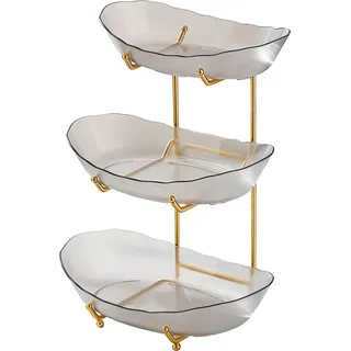 Obstschale für die Küchentheke, 3-stöckiger Acrylkorb mit Servierschalen und Metallständer, abgestufte Gemüseaufbewahrung, Snacks/Nüsse, Kuchen, Desserts, perfektes Party-/Hochzeitsbuffet - Weiß, Grau, dunkelgrün
