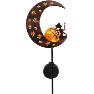 TERESA'S COLLECTIONS Solarlampen für Außen,Gartendeko für draußen Groß Metall Mond Solarleuchte Glaskugel wasserdichte Wegeleuchte mit Blumenfee und Erdspieß,Muttertagsgeschenk 80cm(M)