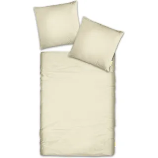 CASABEL Bettwäsche-Set aus 100 % Baumwolle Mako-Satin Bettbezüge Set mit Reißverschluss 2-teilig Bettbezug 155 x 220 cm und Kopfkissenbezüge  80 x 80 cm Crème - Beige