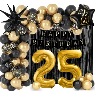 25. Geburtstag Dekoration Set Banner Luftballons Girlande Vorhang Wand alles Gute zum Geburtstag