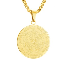 AFSTALR Halskette Herren 7 Erzengel Siegel Medaille Talisman Siegel der Sieben Erzengel Amulett Ketten Anhänger Edelstahl Solomon Schmuck für Herren Männer OR2