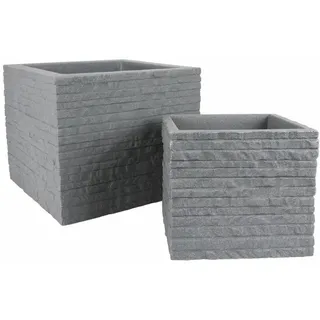 Ziegel-Pflanzkübel-Set grau Blumentopf Pflanztopf Blumenkübel Übertopf Kübelset