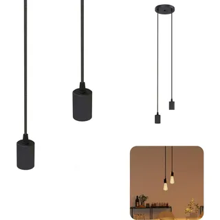 SSC-LUXon PARU Pendelleuchte Vintage 2-flammig in schwarz - Design Hängelampe mit längenverstellbaren Textilkabeln und E27 Fassungen