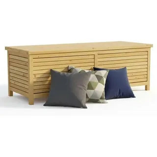 Auflagenbox Holz mit klappbarem Deckel 140x46x52cm Kissenbox Garten Aufbewahrungsbox für Gartenutensilien Gartenbox - Braun