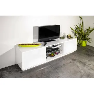 Dmora - TV-Schrank Paride, niedriges Wohnzimmer-Sideboard mit 2 Türen, Fernsehständer-Basis, 100% Made in Italy, 180 x 41 x 46 cm, glänzendes Weiß,