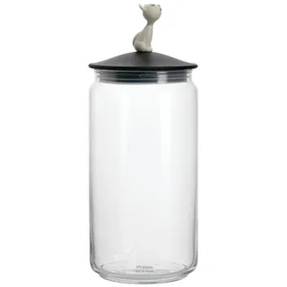 Alessi AMMI22 B MiòJar, Behälter für Katzenfutter aus Glas mit Deckel aus thermoplastischem Harz, schwarz