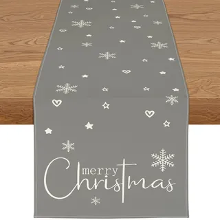 YCOLL Weihnachtsdeko Tischläufer Grau Winter Wasserabweisend Modern Weihnachtstischläufer für Drinnen und Draußen Party Küche Esstisch Dekoration