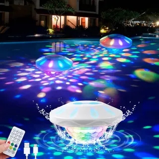 TEPENAR Schwimmende Poolleuchte 7 Modi IP68 – Wiederaufladbare Disco & Spa-Beleuchtung für Schwimmbecken, Whirlpools, Aquarien, Gartenteiche – Wasserdichte LED-Deko für Outdoor-Partys (2Stk)