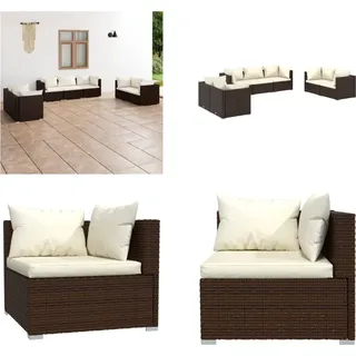 vidaXL 7 tlg. Garten Lounge Set mit Kissen Poly Rattan Braun - Garten-Lounge-Set - Garten-Lounge-Sets - Terrassen-Lounge-Set - Gartensofa-Set - Braun