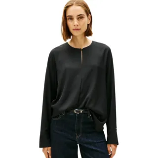 Tommy Hilfiger Damen Bluse Relaxed mit Schlitz, Schwarz (Black), 36
