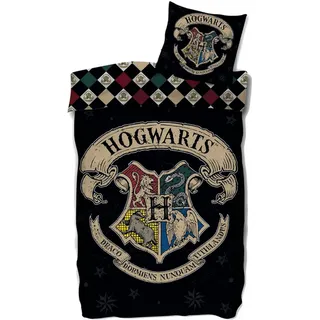 SkyBrands Harry Potter Bettwäsche 135x200 cm & Kissenbezug 80x80 cm - Hogwarts Bettwäsche-Set 2-teilig für Kinder & Fans - 100% Baumwolle, mit Reißverschluss, Renforcé Ganzjahresbettwäsche