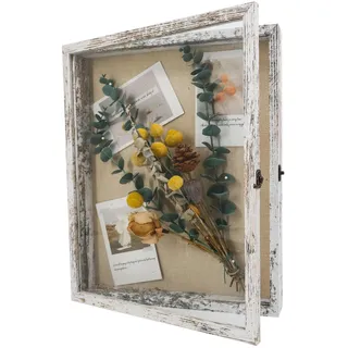 GraduationMall Vitrine mit Rahmen aus Leinen, 33 x 40 cm, Weiß, für Hochzeiten, Erinnerungsstücke, Blumenstrauß, Medaillen, Fotos, Erinnerungsbox für Andenken