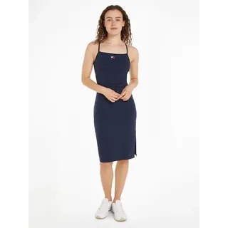 Tommy Jeans Jerseykleid »TJW XS BADGE TIE BACK MIDI DRESS«, rückenfrei, Straps, Schnürung, Sommerliches Strandkleid Rippe, blau