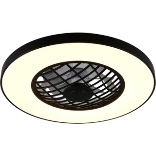 REALITY LEUCHTEN LED Deckenleuchte "LINKÖPING mit Ventilator, Deckenventilator mit Licht inklFernbedienung", schwarz, 1, Ø 59cm H: 16,5cm, 1 Stk., Leuchten, mit Bluetooth Lautsprecher, RGB Farbwechsel 3 Geschwindigkeiten Timer, LED Deckenleuchte