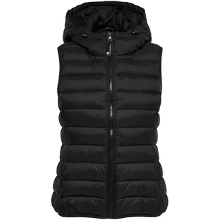 ONLY Damen Puffer Weste | Wattierte Stepp Übergangsjacke mit Kapuze | Basic ohne Ärmel ONLNEWTAHOE, Farben:Schwarz, Größe:M